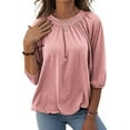 thumbnail image 1 of Women Casual 3/4 Sleeve Solid Color Loose T-shirt Crew Neck Tops, 1 of 4