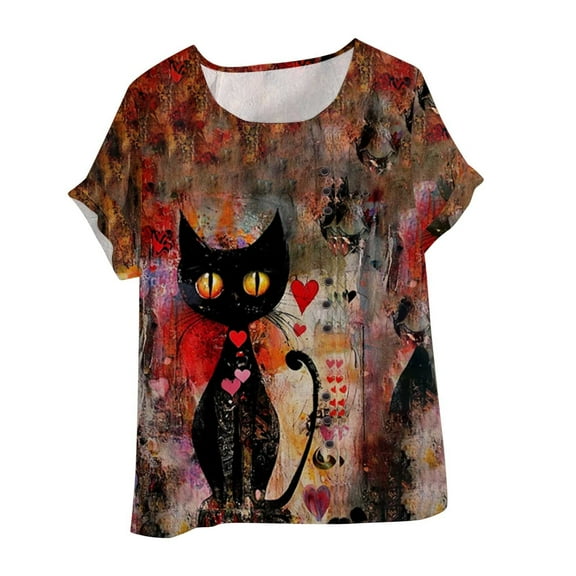 Women Casual And Linen Fish Printed Short Sleeve Button Tunic T-shirt Blouse
