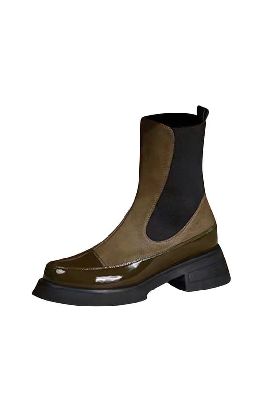 Women Casual Ankle Boots Retro PU Leather Stitching Booties Chunky Block Round Toe Boot Shoes