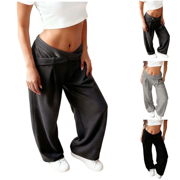 Women Casual Athletic Long Pants Loose Elastic Waist Solid Color Wide Leg Sweatpants Comfy Soft Spring Fall Sports Trousers
