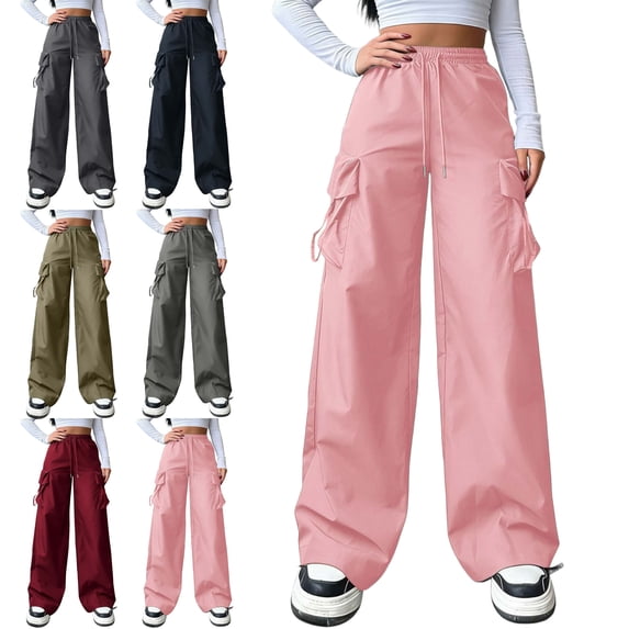 Women Casual Baggy Cargo Pants Straight Leg with Pockets Long Trousers