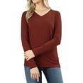 thumbnail image 1 of Women Casual Basic Cotton Loose Fit V-Neck Long Sleeve T-Shirt Top, 1 of 3