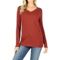 thumbnail image 1 of Women Casual Basic Cotton Loose Fit V-Neck Long Sleeve T-Shirt Top, 1 of 3