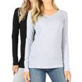 thumbnail image 1 of Women Casual Basic Cotton Loose Fit V-Neck Long Sleeve T-Shirt Top, 1 of 3
