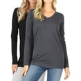 thumbnail image 1 of Women Casual Basic Cotton Loose Fit V-Neck Long Sleeve T-Shirt Top, 1 of 3
