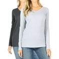 thumbnail image 1 of Women Casual Basic Cotton Loose Fit V-Neck Long Sleeve T-Shirt Top, 1 of 3