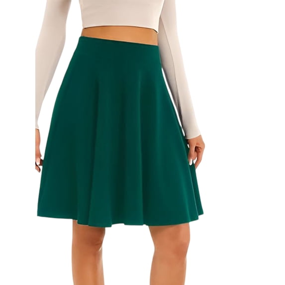 Women Casual Basic Knee‑Length A‑Line Skirt Flared Pleated Midi Half Skirt with Side Pockets Green XXL