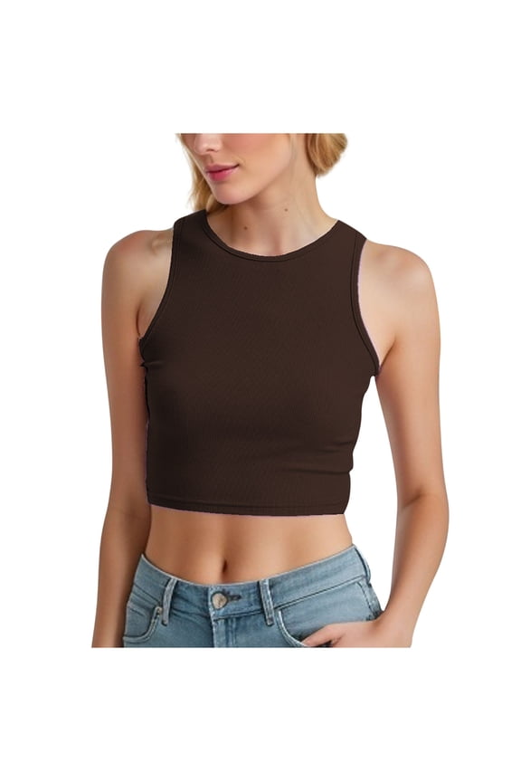 Women Casual Basic Sleeveless High Neck Rib-Knit Y2k Crop Tank Top