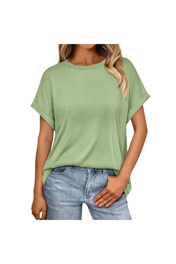 Women Casual Basic T Shirt Polyester Rayon Spandex Loose Fit for Summer and Various Occasions