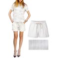 thumbnail image 1 of Frontwalk Ladies Hot Pants Drawstring Bottoms 2 Pockets Shorts Daily Wear Casual Trousers Elastic Waist White L, 1 of 2
