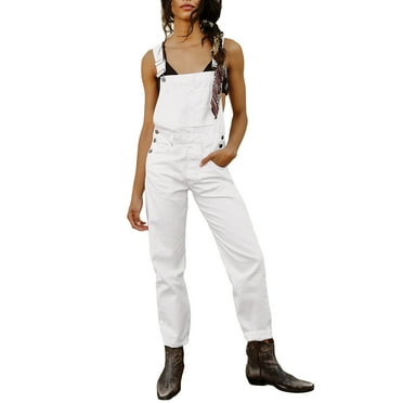 Women Casual Bib Denim Overall Adjustable Strap Sleeveless Baggy Jean Jumpsuit Streetwear Wide Leg Overall