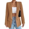 thumbnail image 1 of Women Casual Blazer Suit Open Front Shawl Collar Long Sleeve Fitted Jacket for Office Brown L, 1 of 5