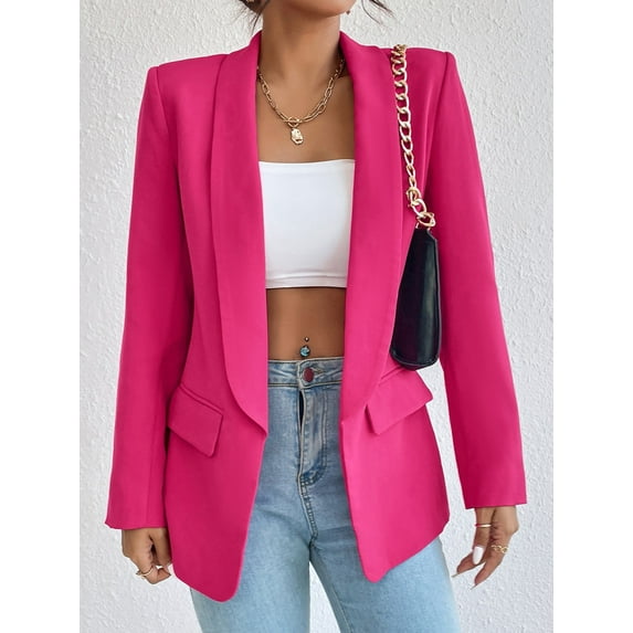 Women Casual Blazer Suit Open Front Shawl Collar Long Sleeve Fitted Jacket for Office Work Hot-Pink XL