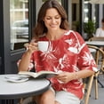 thumbnail image 1 of Women Casual Blouse Elbow Sleeve Round Neck Button-Back 100% Lyocell Red Aloha Crimson Floral Print, 1 of 2