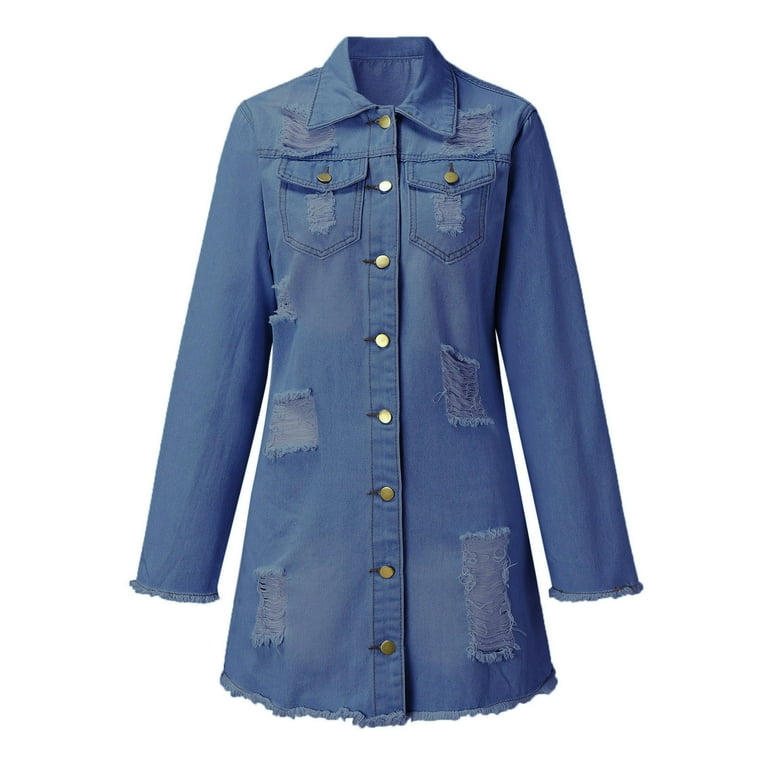 Women Casual Blouse Jacket Women s Button Perforated Denim Jacket With Pockets Solid Color Top Zip up Jacket Half Zip Pullover Women Running Jackets