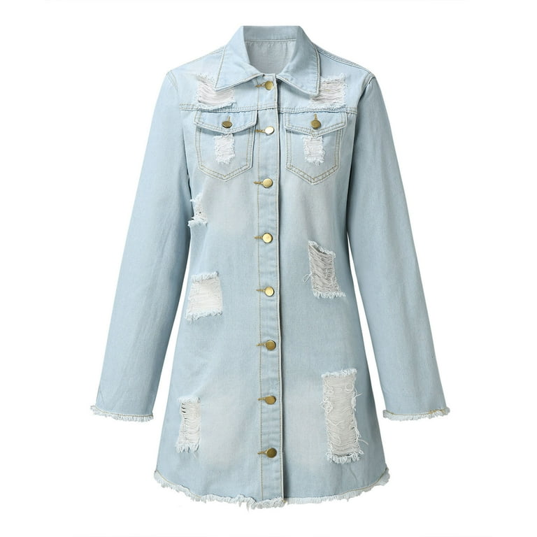 Women Casual Blouse Jacket Women s Button Perforated Denim Jacket