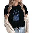 thumbnail image 1 of Women Casual Blue Green Blueberry Basket Graphic Tees Cotton Crew Neck Printed T Shirt Tops Black S-5XL, 1 of 5