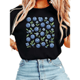 thumbnail image 1 of Women Casual Blue Green Blueberry Floral Graphic Tees Cotton Crew Neck Printed T Shirt Tops Black S-5XL, 1 of 5