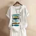 thumbnail image 1 of Women Casual Boho Fish Print Loose Blouse Short Sleeve Shirt Button Top, 1 of 2