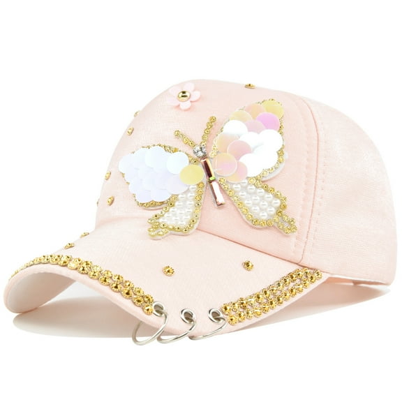 Women Casual Butterfly Point Drill Baseball Cap Fashion Sequin Baseball Cap Ajustable Peaked Cap Outdoor Sports Couple Hats Adjustable Curved Brim Hats Sun