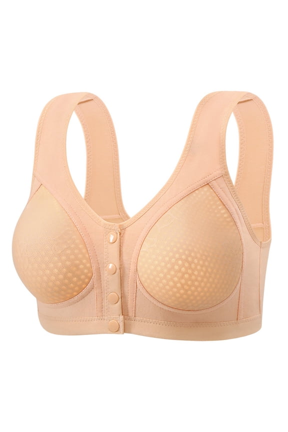 Women Casual Button Down Bra Breathable Comfortable Underwear Wireless Support Soft Fabric Everyday Wear