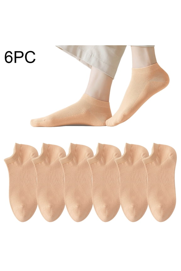 Women Casual Calf Socks, 6 Pairs Womens Socks Mesh Ventilation Non Slip Liner Footies Thin Socks Lightweight Socks New Womens Socks Cotton Crew Style B-122 Orange One Size