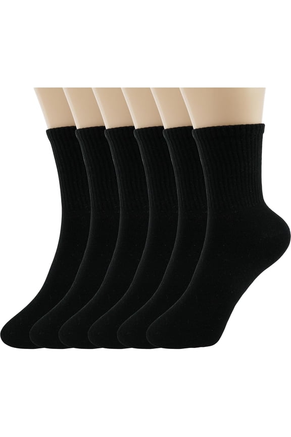 Women Casual Calf Socks - Cute Cotton Crew Socks - Soft Above Ankle Sock 6 Pairs Size 5-10 (Black)