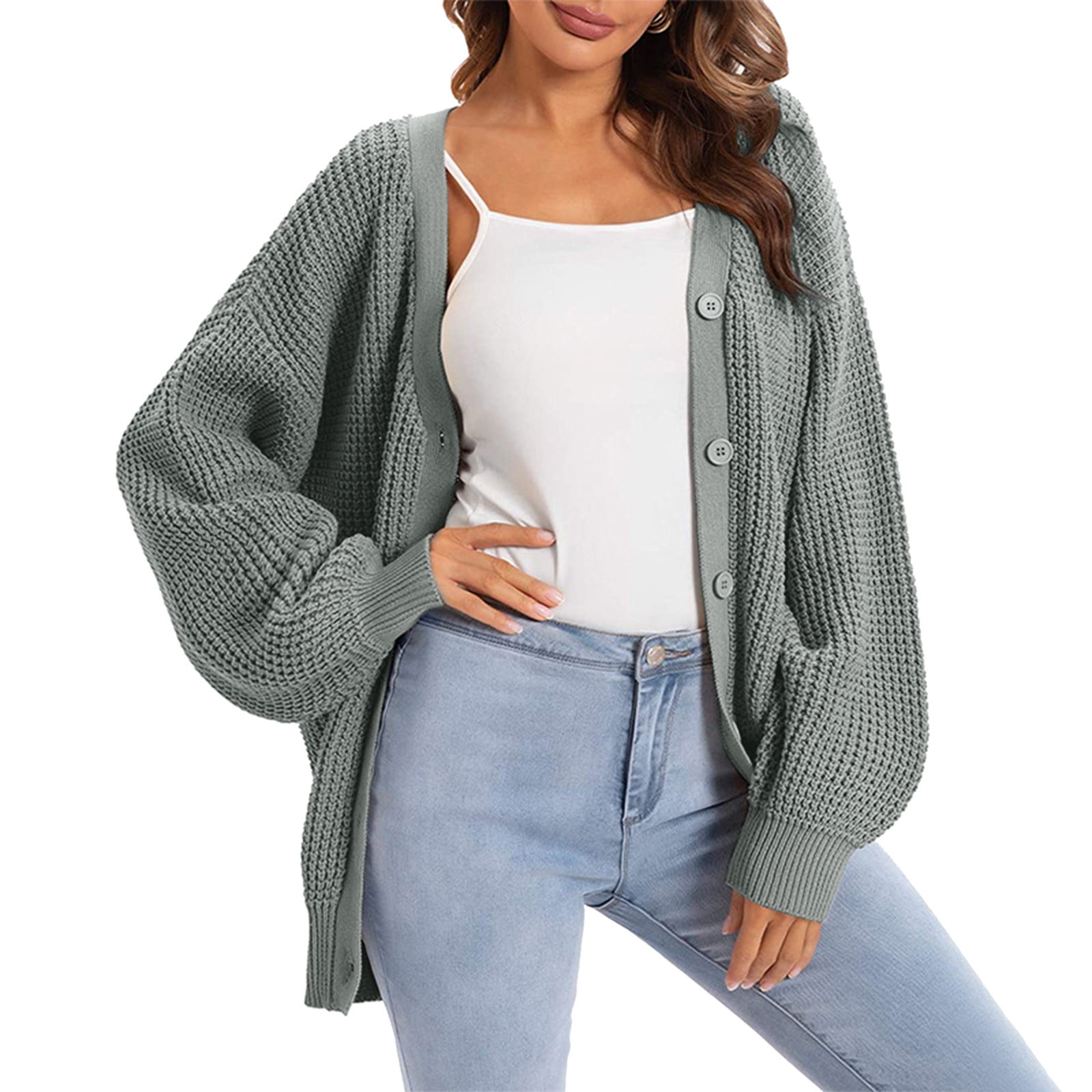 Women Casual Cardigan Sweater Coat Button Down Long Sleeve