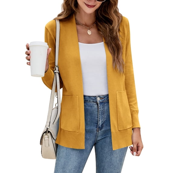 Women Casual Cardigan Sweater Front Open Long Sleeve Knitted Jacket with Pockets