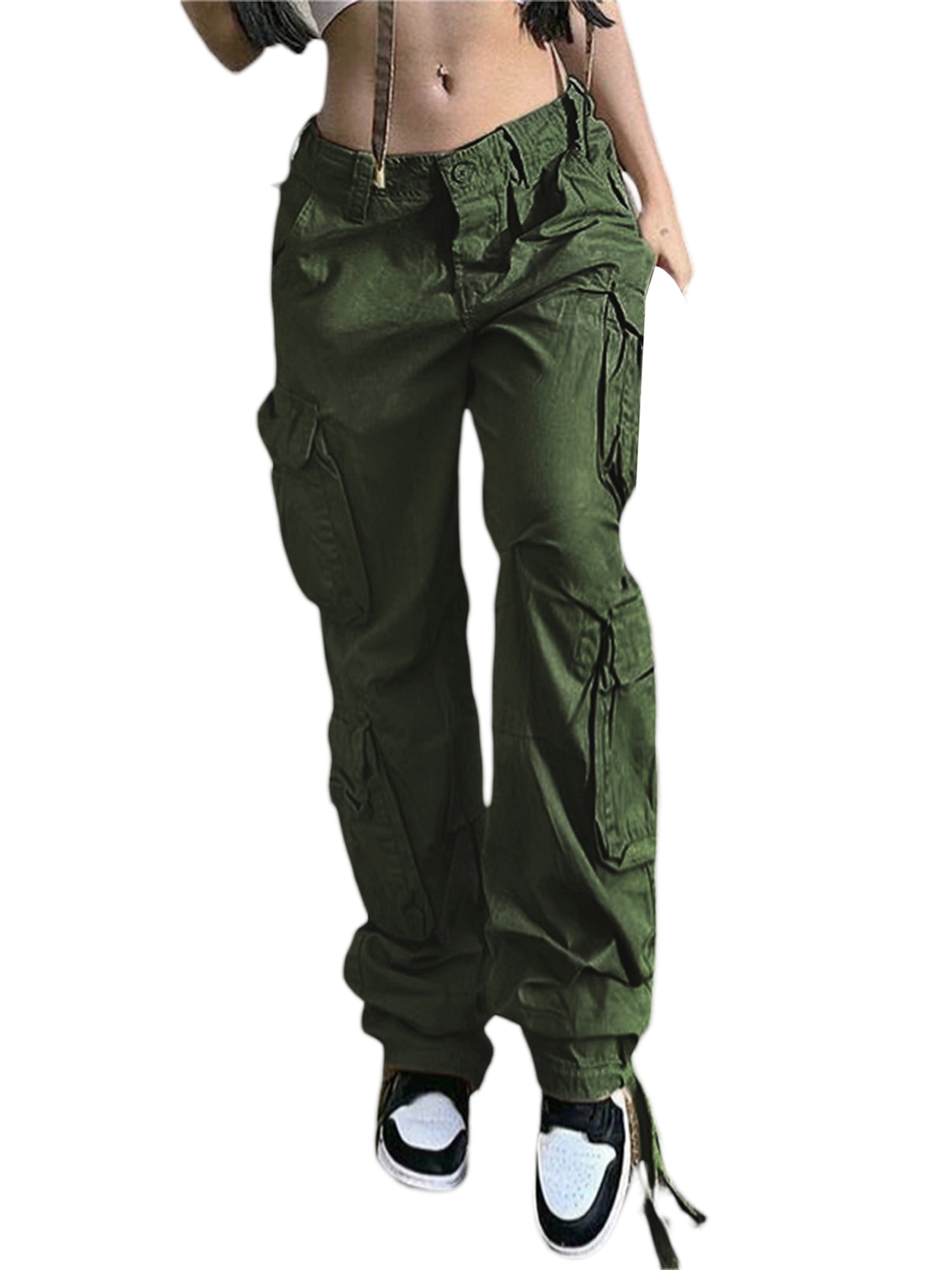 Women Casual Cargo Pants, Adults Loose Solid Color Zipper Trousers