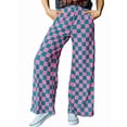 thumbnail image 1 of Women Casual Checkered Pants Elastic Waist Comfy Loose Wide Leg Pants with Pockets Pink Green plaid XL, 1 of 7