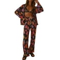 thumbnail image 1 of Women Casual Clothes Set, Flower/Abstract Pattern Print Shirts Pants, 1 of 9