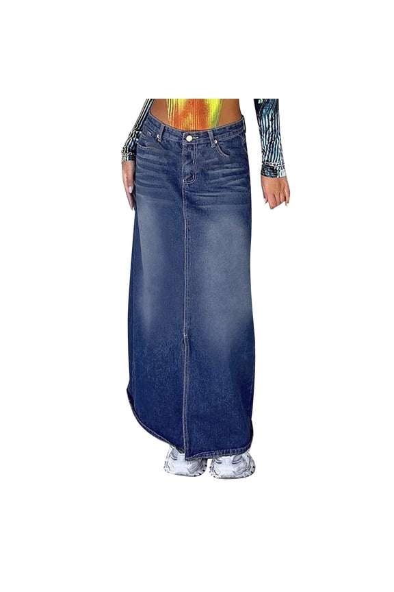 Booker Denim Half Body Long Skirt Women Casual Comfortable No Elastic Retro Style