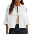 thumbnail image 1 of Women Casual Cotton Linen Shirts Summer Lapel Half Sleeve Button Crop Blouses Loose Fit Comfy Soft Solid Color Cropped Tops, 1 of 5