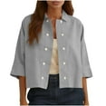 thumbnail image 1 of Women Casual Cotton Linen Shirts Summer Lapel Half Sleeve Button Crop Blouses Loose Fit Comfy Soft Solid Color Cropped Tops, 1 of 5