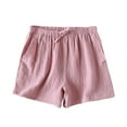 thumbnail image 1 of Women Casual Cotton Linen Shorts Elastic High Waisted Drawstring Wide Leg Short Summer Beach Shorts with Pocket, 1 of 5