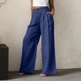 thumbnail image 1 of Women Casual Cotton Linen Work Pants Soft Wide Leg Trousers Loose Fit Comfy Business Office Slacks with Pockets,Linen Pants Blue XL, 1 of 4