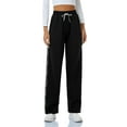 thumbnail image 1 of Women Casual Cotton Solid Drawstring Elastic Waist Long Straight Pants, 1 of 9