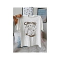 thumbnail image 1 of Women Casual Crew Neck T Shirt With Cute Cartoon Cat Print Soft Polyester Knit Short Sleeve Summer Top Regular Fit Apricot Color, 1 of 7