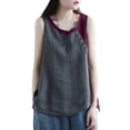 thumbnail image 1 of Women Casual Daily Shirts O Neck Sleeveless T Shirt Tee Vest Color Block Button Cotton And Llinen Loose Tank Tops Blouse, 1 of 7
