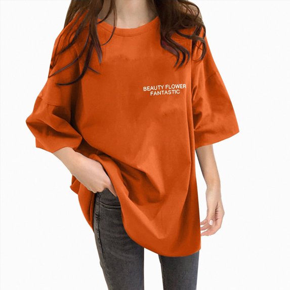 Women Casual Daily T-Shirts Round Neck Short Sleeve Loose Tee Tops
