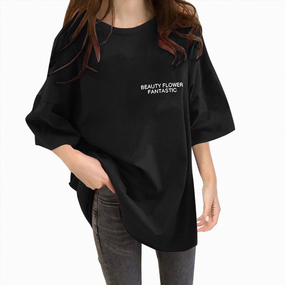 Women Casual Daily T-Shirts Round Neck Short Sleeve Loose Tee Tops