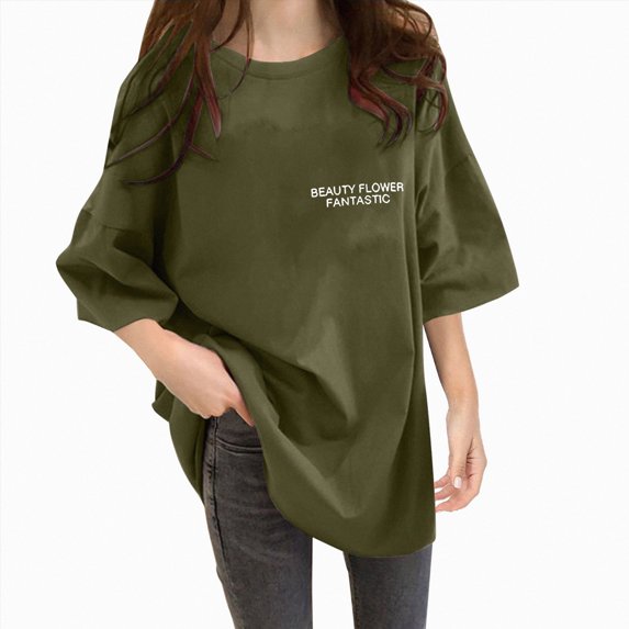 Women Casual Daily T-Shirts Round Neck Short Sleeve Loose Tee Tops