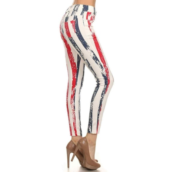 Women Casual Daily Wear Jeggings, All Stripe American Flag Print, S/M, 1 Piece