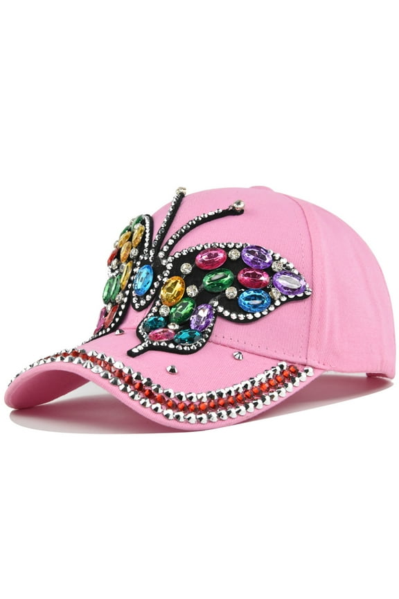 Women Casual Denim Retro Butterfly Point Drill Baseball Cap Fashion Sequin Baseball Cap Ajustable Peaked Cap Outdoor Sports Couple Hats Adjustable Curved Brim Hats Sun
