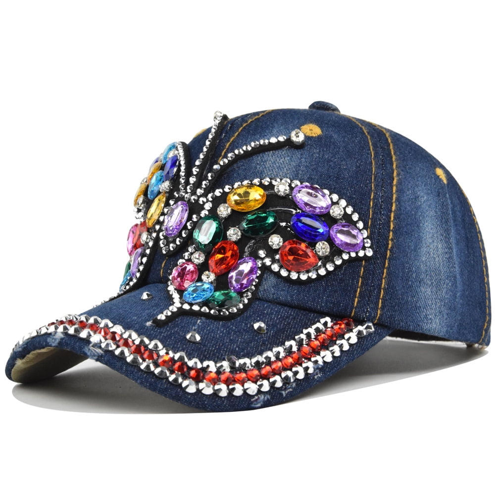 Women Casual Denim Retro Butterfly Point Drill Baseball Cap  display picture 1