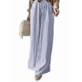 thumbnail image 1 of Women Casual Drawstring Elastic Waist Striped Wide Leg Pants with Pockets Blue M, 1 of 6