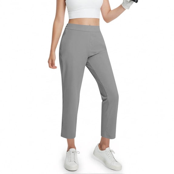 Women Casual Drawstring Elastic Waisted Pants with Pockets Solid Color Full Length Pant Lightweight Beach Work Trousers