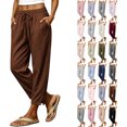 thumbnail image 1 of Women Casual Drawstring Elastic Waisted Pants with Pockets Solid Color Full Length Pant Lightweight Beach Work Trousers, 1 of 9