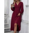 thumbnail image 1 of Women Casual Dress Dot Neck Lantern Sleeve Ruched Waist Dress Midi Dress, 1 of 4